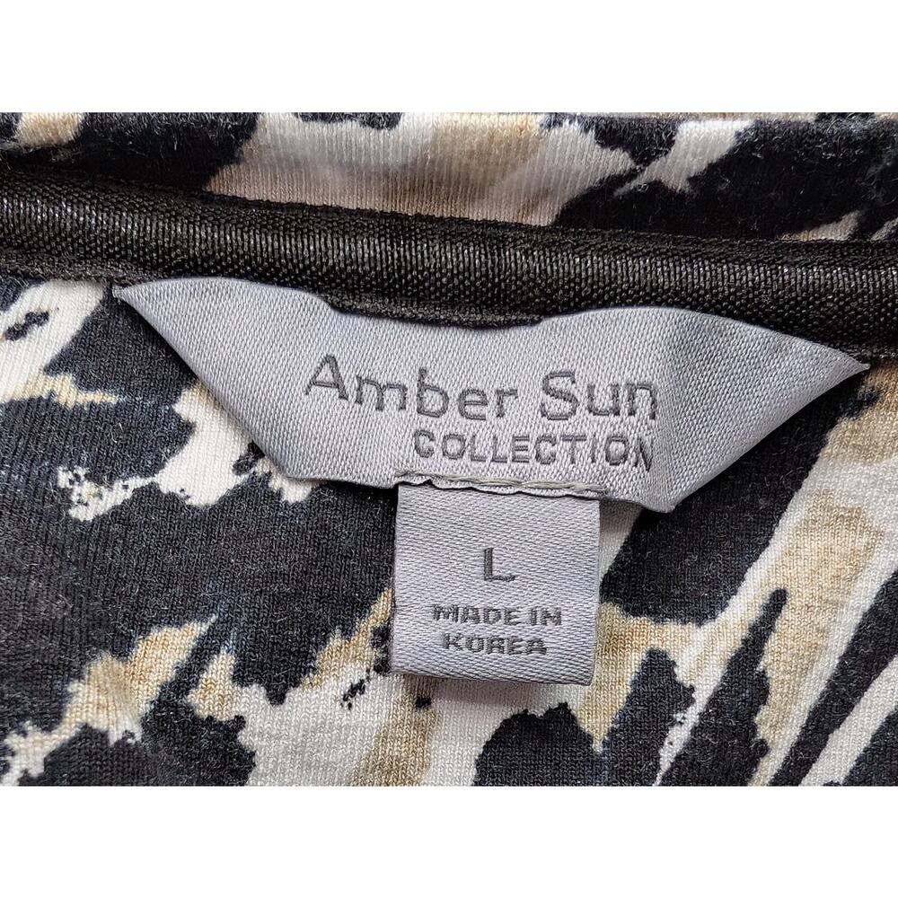 Amber Sun Top Black Tan White Print V-Neck Misses Size L - Picture 4 of 6
